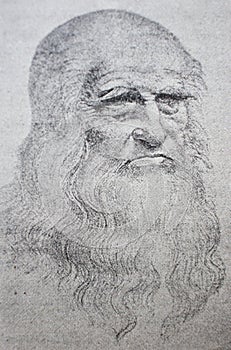 The portrait of old Leonardo Da Vinci in the vintage book Leonardo Da Vinci by M. Sumtsov, Kharkov, 1900