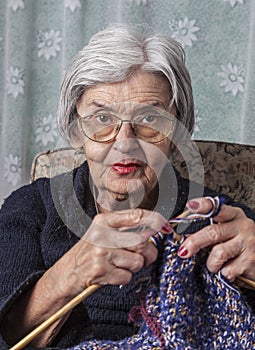 Portrait of an Old Woman Knitting