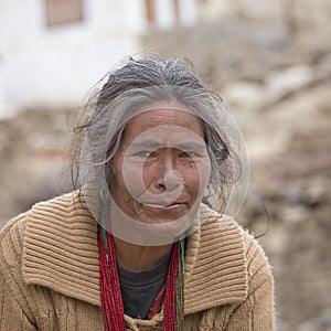 Portrait old woman on the street in Leh, Ladakh. India