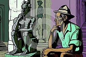 Portrait of an older man thinking of something imitating classical sculpture. Ai generative.