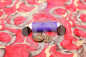Portrait of one sewing thread and button