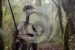 portrait of a ostrich dressed in conquistador, created with Generative AI technology