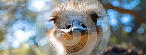 portrait of an ostrich in the wild. Selective focus.