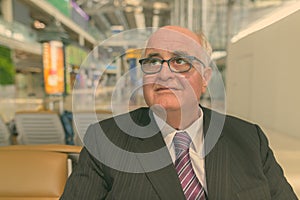 Portrait of overweight senior businessman at the airport