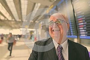 Portrait of overweight senior businessman at the airport