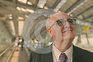 Portrait of overweight senior businessman at the airport