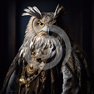 Portrait of an owl in king cloth
