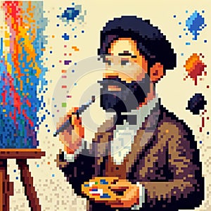portrait painter, pixel art