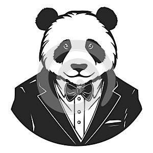Portrait of Panda in suit, hand-drawn illustration, vector