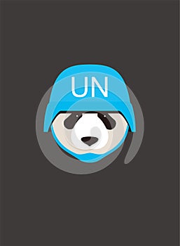 Portrait of panda, wearing soldier helmet, like United Nations peacekeeper, cool style