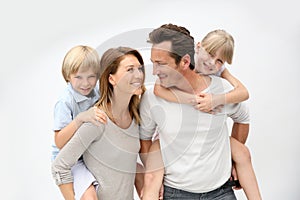 Portrait of parents with children isolated