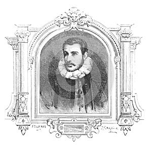 Portrait of Paul Veronese by himself in the old book Peinture Italienne, by P. Mantz, 1870, Paris