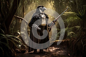 portrait of a penguin dressed as a conquistador