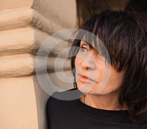 Portrait of pensive woman close up