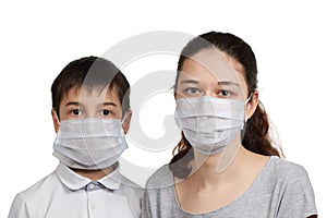 Portrait of people in a medical mask a Girl with a medical mask a boy in a mask, to protect against the spread of the virus
