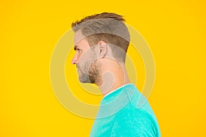 Portrait of perfection. Male barber care. mens beauty. Hair and beard care. charismatic macho man profile look. guy sexy