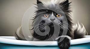 Portrait of a persian cat in a bathtub. Close-up