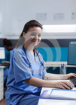 Portrait of pharmacist nurse with medical stethoscope