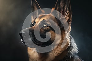 Portrait photo of an adorable German Shepherd dog. German Shepherd closeup view. generative AI