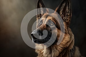 Portrait photo of an adorable German Shepherd dog. German Shepherd closeup view. generative AI