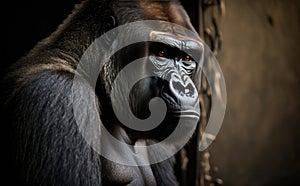 A portrait photo of a gorilla in the forest, generative AI