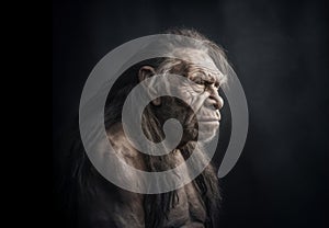 portrait photo of Neanderthal archaic human. Generative AI photo