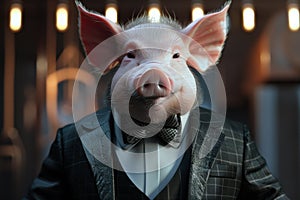 Portrait of a pig in a business suit Ai illustration