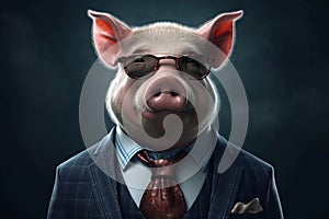 Portrait of a Pig dressed in a formal business suit