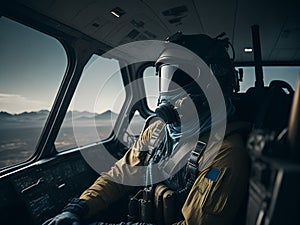 Portrait of the pilot in the cockpit.