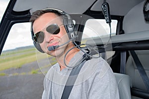 Portrait pilot wearing sunglasses