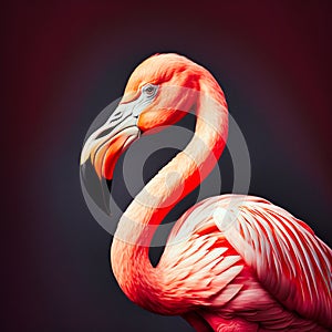 Portrait of a pink flamingo against a plain background, generative AI