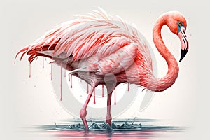 Portrait of a pink flamingo. Tropical background with a bird.