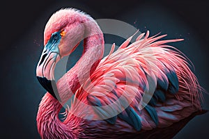 Portrait of a pink flamingo. Tropical background with a bird.