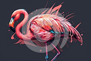 Portrait of a pink flamingo. Tropical background with a bird.