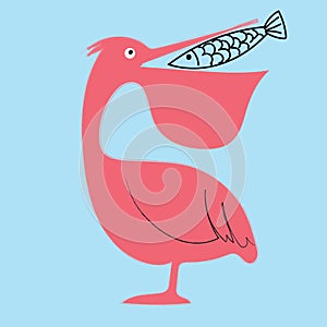 Portrait of a pink spoonbill bird turning its head behind to trap a fish vector or color illustration