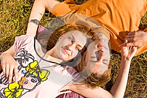 Portrait of playful young love couple having fun
