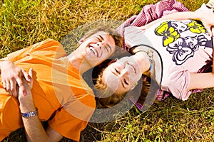 Portrait of playful young love couple having fun