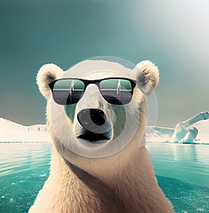 Portrait of Polar Bear with sunglasses. Ai generated