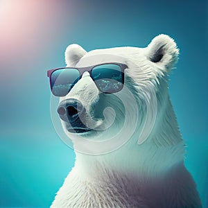 Portrait of Polar Bear with sunglasses. Ai generated