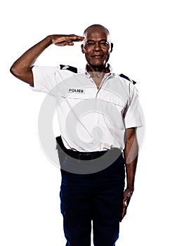 Portrait of police officer saluting