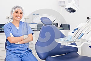 Portrait of a positive young female dentist