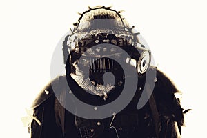 Portrait of post apocalyptic survivor in gas mask