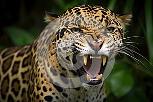 Portrait of powerfull Jaguar in Amazon Forest. Amazing Wildlife. Generative Ai