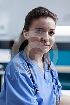 Portrait of practitioner nurse with medical stethoscope