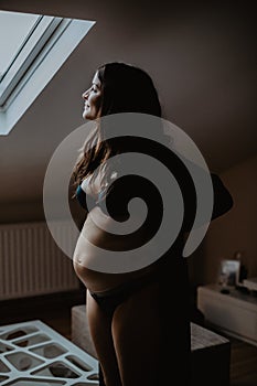 Portrait of a pregnant woman looking outside