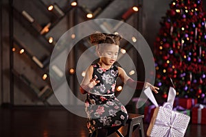 Portrait of a preschool child girl laying down. Studio shot