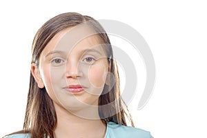 Portrait of preteen girl isolated on a white background