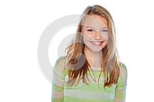 Portrait of prettiness. Studio portrait of a young girl posing against a white background. photo