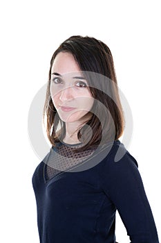 Portrait pretty brunette under white background