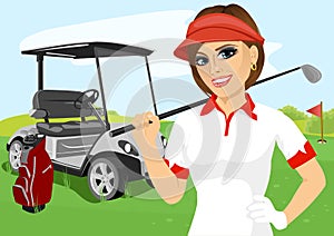 Portrait of pretty female golfer with golf club